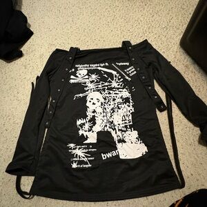 Black Graphic Long Sleeve Top